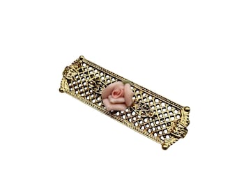Vintage 1928 Brand Pin Brooch delicate Pin Rose Flower Gold Tone Bar Pin