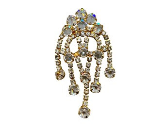 Inverted Rhinestones Fringe Pin Brooch Open Back Bezel Clear Glass Stones Prong Set