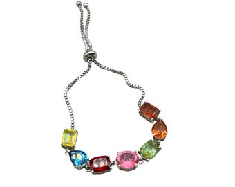 Sterling Silver and Genuine Gemstones Adjustable Bracelet Sliding Closure