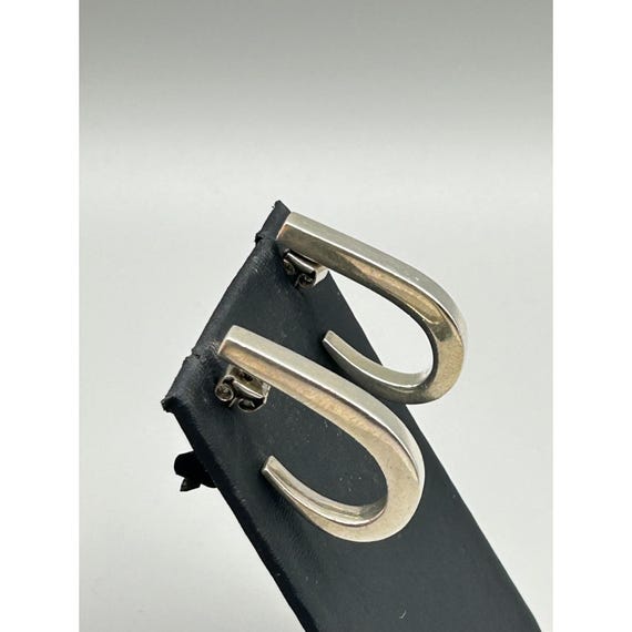 Solid Sterling Silver 925 Hook Shaped Earrings Op… - image 4