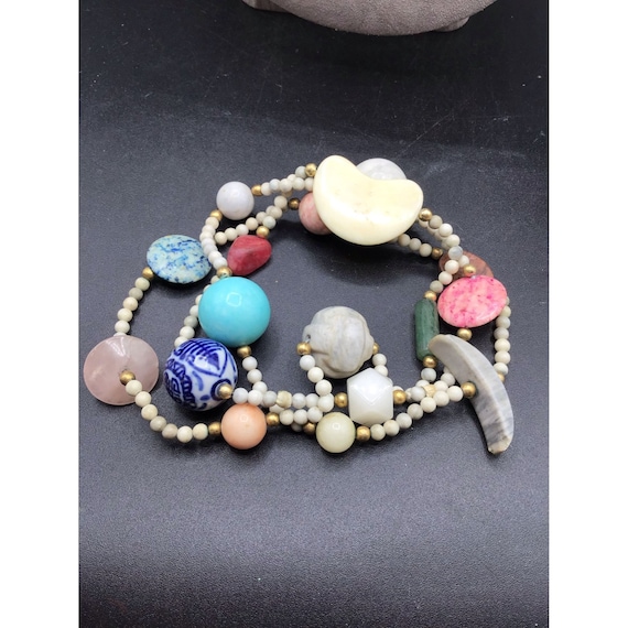 Stone Necklace Semi Precious Gemstones Beaded Ear… - image 5