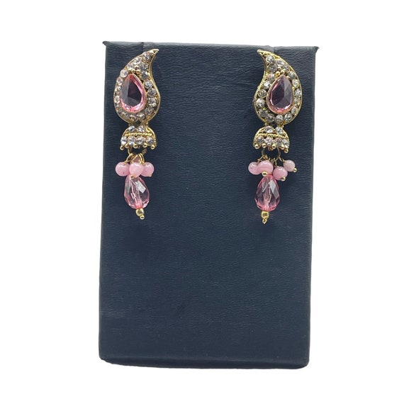 Vintage Pink Dangles Earrings Ethnic Style Pierce… - image 1