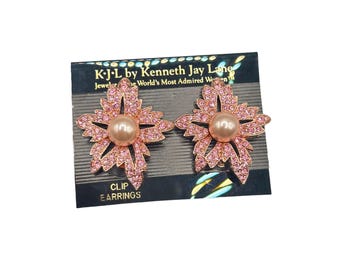 KJL By Kenneth Jay Lane Rose Gold Plated Flower Clip On Earrings with Pearls