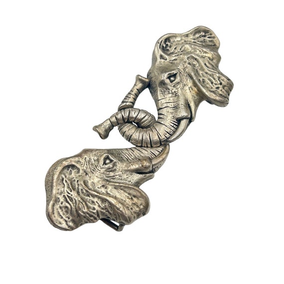 Signed PAQUETTE Elephants Belt Buckle Vintage Statement  display picture 1