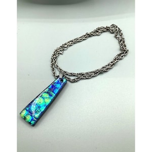 Art Glass Necklace Fused Glass Fish Scale Mermaid Inspired Pendant Iridescent