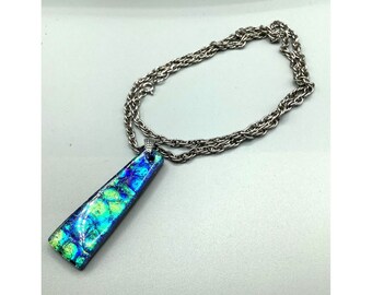 Art Glass Necklace Fused Glass Fish Scale Mermaid Inspired Pendant Iridescent