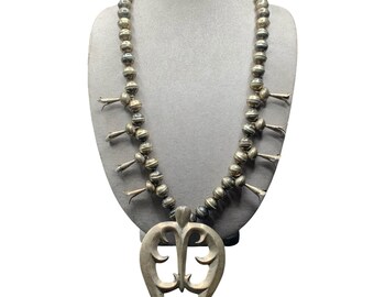 Squash Blossom NAJA Pendant Sterling Silver Native American Silver Pearls Long Chunky Heavy Necklace