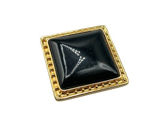 Vintage Signed Monet Square Black Pin Brooch Gold Tone Setting Elegant Jewelry