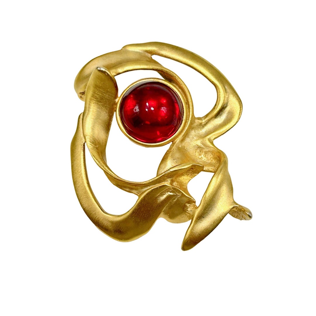 Broche Cœur Cabochon Ines De La Fressange – Dorée, Années 1990 – Neuf Sans Emballage