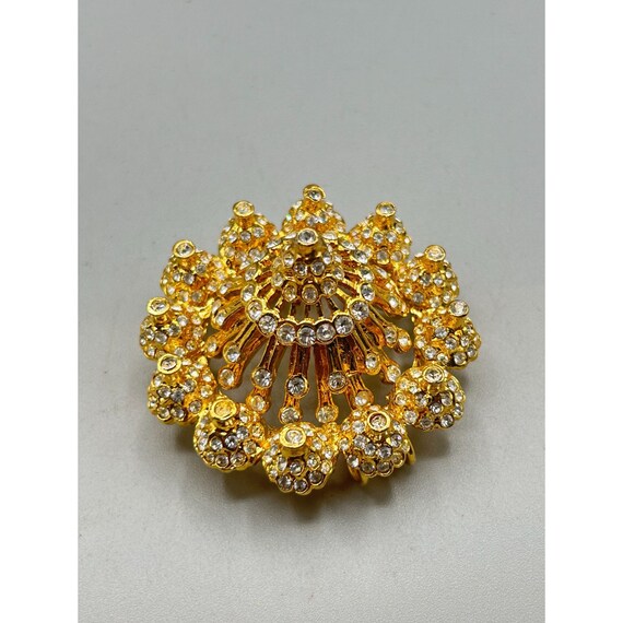 Statement Brooch Gold Tone Clear Rhinestones High… - image 3