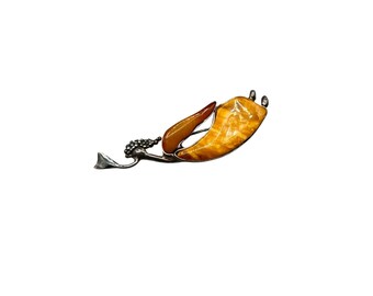 Vintage Baltic Amber Pin Brooch Angel With Trumpet Sterling Silver European Handcrafted