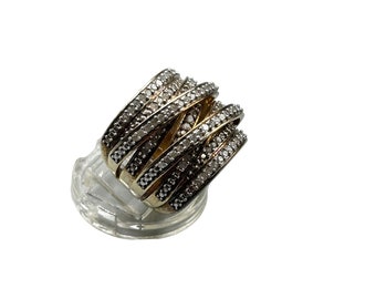 Chunky Statement Ring Size 8 Layered Overlapping Bands CZ Stones Sterling Silver