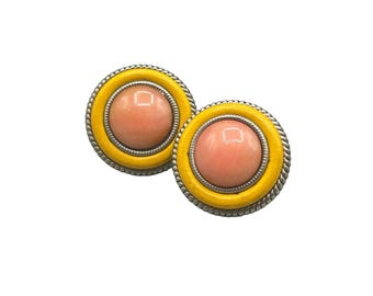 Vintage Clip On Earrings with Yellow & Pink Domed Plastic Accents