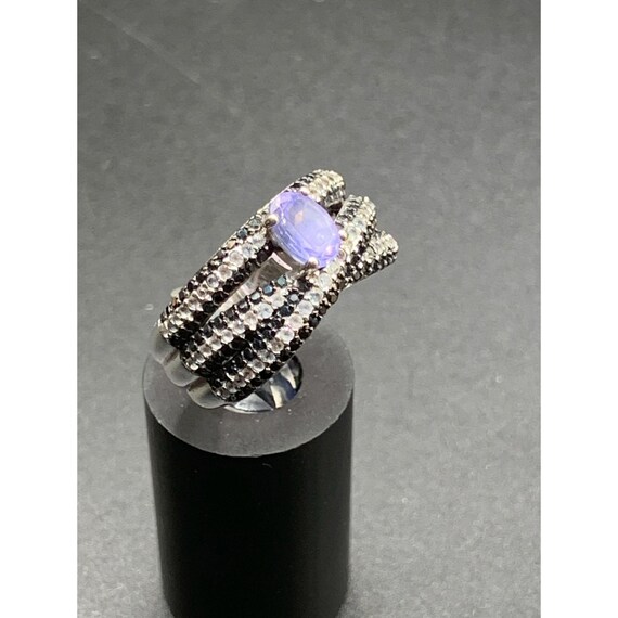 Black Spinel Amethyst and white topaz ring in ste… - image 5