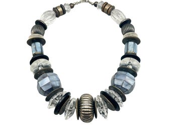 Vintage Chunky Lucite Shell Beads Necklace Mixed Material Beaded Statement