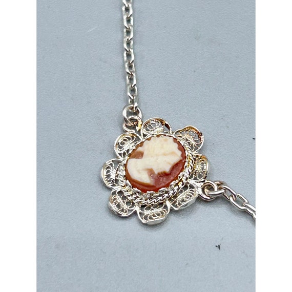 Sterling Silver Cameo Necklace 3 Carved Shell Cam… - image 7