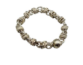 Milor Italy Sterling Silver Byzantine Chain Link Bracelet with Magnetic Clasp