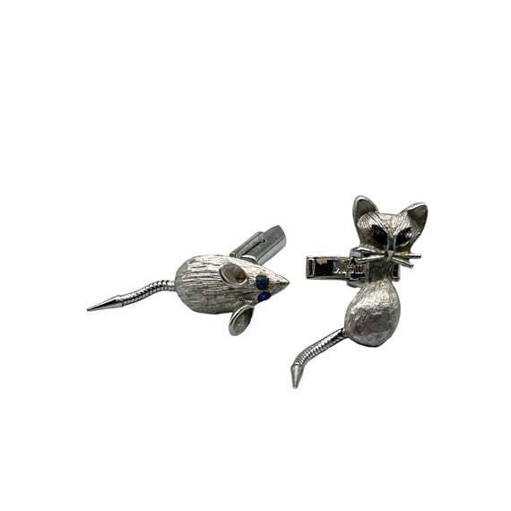 Vintage SWANK Cat Mouse Cufflinks Set Silver Tone 