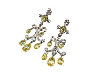 VICTORIA WIECK Dangles Earrings Sterling Silver Yellow Citrine Drops Chandelier Style Dangles