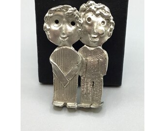 Clive Studio Brooch Pewter Metal Work Partner Couple Figural Gemini Pin Brooch