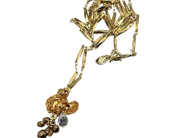 KIRKS FOLLY Gold tone Angel Cherub With Drop Crystal Long 34" Necklace