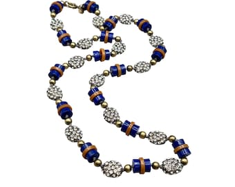 Retired J Crew Necklace Ar Deco Inspired Rhinestones Blue And Tan Lucite Beads