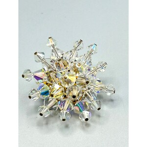Vintage Aurora Borealis Crystals Brooch Spray Design Beaded Clear Dimensional