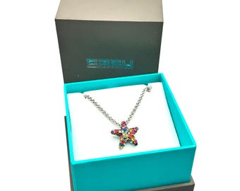 EFFY Retired Starfish Necklace Sterling Silver 925 Genuine Multicolor Gemstones