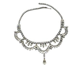 Vintage Clear Rhinestones Choker Necklace Formal Elegant Classic Bridal Necklace
