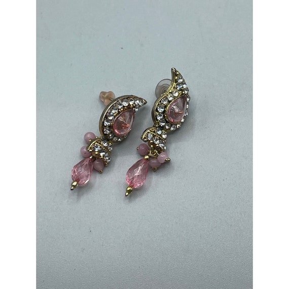 Vintage Pink Dangles Earrings Ethnic Style Pierce… - image 3