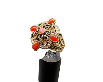 Heidi Daus Ring Size 9 Austrian Crystals Antiqued Gold Tone Earthy Multicolor