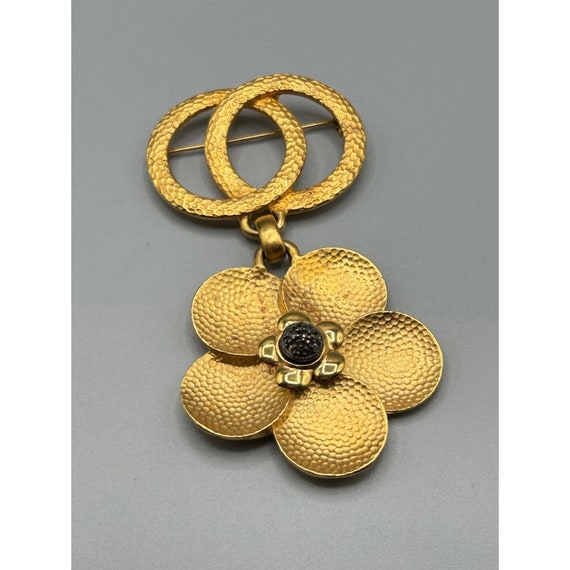 Vtg Judith Jack Daisy Flower Brooch Matte Gold To… - image 3