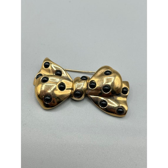 Vintage CAROLEE Bow Pin Brooch Gold Tone with Bla… - image 3