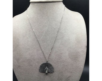 Lovely Peacock Necklace Silver Tone Pewter Delicate Chain Bird Pendant Necklace