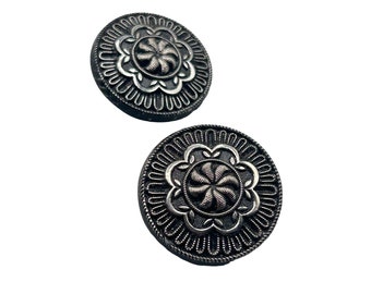 Vintage Clip On Earrings Black Glass Ornate Floral Design Large Oversized Clips