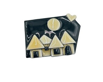 Handcrafted House Pin By Lucinda Dark Night with Moon Design Black Night Scene