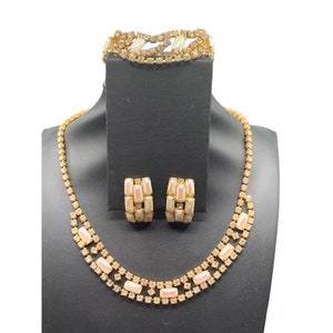 LISNER Jewelry Set Iridescent Rhinestones Gold Tone 3 Pieces Set Formal Jewelry