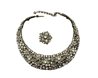 HEIDI DAUS Opalescent Necklace and Brooch Set Wide Statement Necklace & Pin