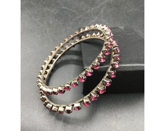 Pink Rhinestones Bangles Bracelets Set of 2 Twin Small Size Vintage Bracelets