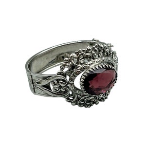 Vintage Hinged Bangle Bracelet Whiting & Davis Style Purple Glass Silver Tone