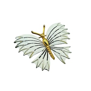 White Enamel Butterfly Pin Brooch Vintage Gold Tone Classic Costume Jewelry