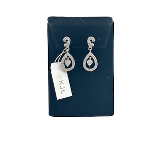 KJL Clip On Dangles Earrings Clear Rhinestones Drops Shaped Elegant Formal Kenneth Jay Lane