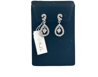 KJL Clip On Dangles Earrings Clear Rhinestones Drops Shaped Elegant Formal Kenneth Jay Lane