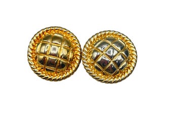 Vintage GAY BOYER Clip On Earrings 80s 90s Chunky Big Clips Shiny Gold Tone