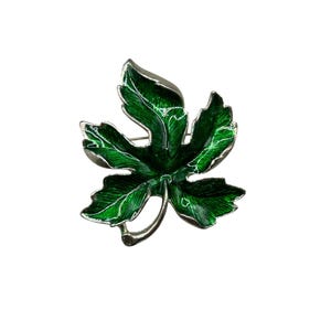 Green Leaf Pin Brooch Green Enamel Foliage Design Earthy Nature Jewelry