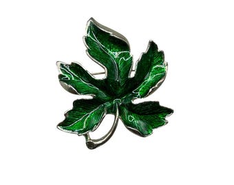 Green Leaf Pin Brooch Green Enamel Foliage Design Earthy Nature Jewelry