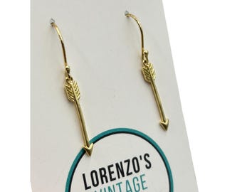 Arrow Earrings Gold Over Sterling Silver Pierced Dangles Drops Long Arrow Shape