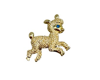 Little Lamb Pin Brooch Vintage Gold Tone Animal Figural Scatter Pin With Rhinestone Eye