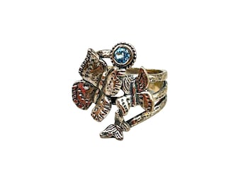 Vintage PZ Paz Creations Ring Size 7 Butterfly Blue Topaz Silver 925 Israel