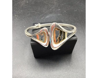 Breuning Hinge Bangle Bracelet Sterling Silver with Gold Overlay Designer Signed